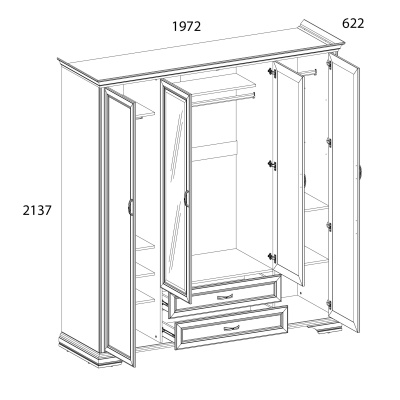 Шкаф 4D2S Z 197,2х61,9х213,7/Сосна винтаж фото в интернет-магазине BestWood