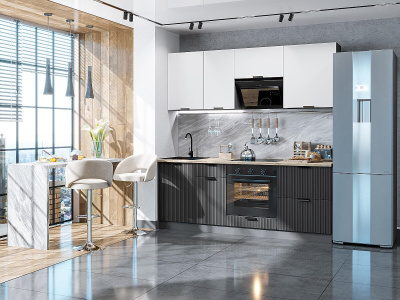 Кухонный гарнитур Евро Лайн-02  200х60х214/Белый/Антрацит фото в интернет-магазине BestWood