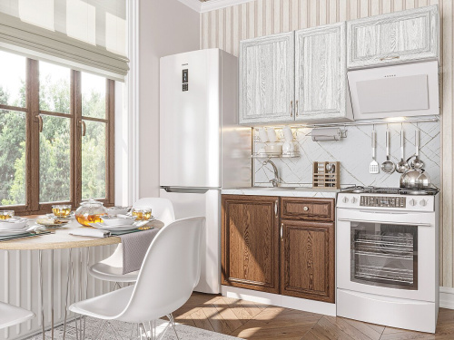 Кухонный гарнитур Шале-04  150х60х214/White Dreamline/Brown Dreamline фото в интернет-магазине BestWood