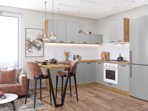 Кухонный гарнитур Фрейм-03  220/200х60х214/Grey Silk фото в интернет-магазине BestWood