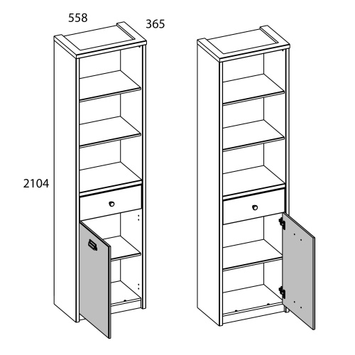 Шкаф открытый 1D1S 55,8х36,5х210,4 Дуб мадура/Веллингтон фото в интернет-магазине BestWood