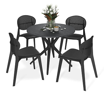 Обеденная группа Каменный уголь,черный,196х202х73,5см.