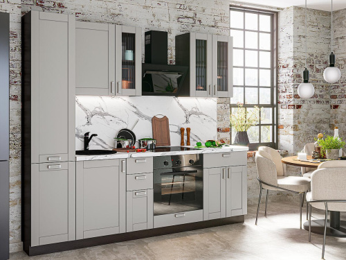 Кухонный гарнтитур Лофт-02  240х60х214/Grey Silk фото в интернет-магазине BestWood