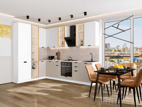 Кухонный гарнитур Евро Лайн-07  200/300х60х234/Белый/Агат фото в интернет-магазине BestWood