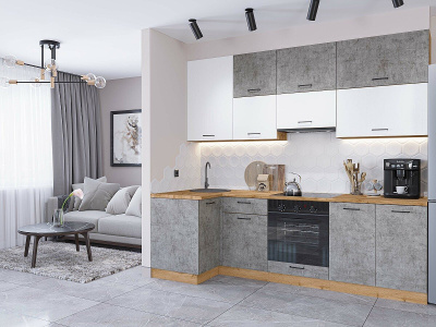 Кухонный гарнитур Флэт-04  100/250х60х234/White In 2S/Temple Stone 2S фото в интернет-магазине BestWood