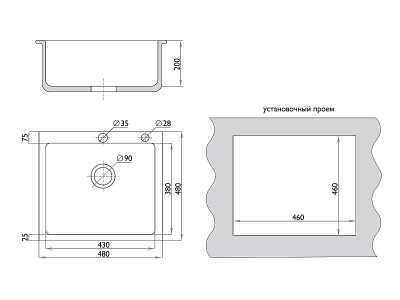 Мойка врезная 1Ч 48х48х20 /Графит фото в интернет-магазине BestWood