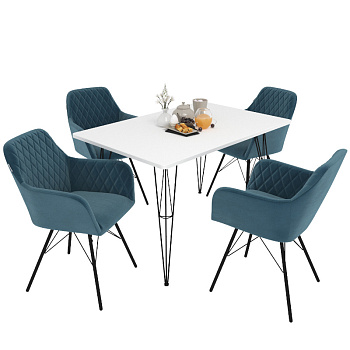 Обеденная группа Белоснежная шагрень,тихий океан,черный муар,236х242х73см.