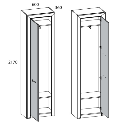 Шкаф 1DW 60х36х217 Вудлайн кремовый/Дуб анкора фото в интернет-магазине BestWood