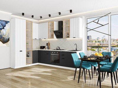 Кухонный гарнитур Евро Лайн-07  200/300х60х234/Белый/Антрацит фото в интернет-магазине BestWood