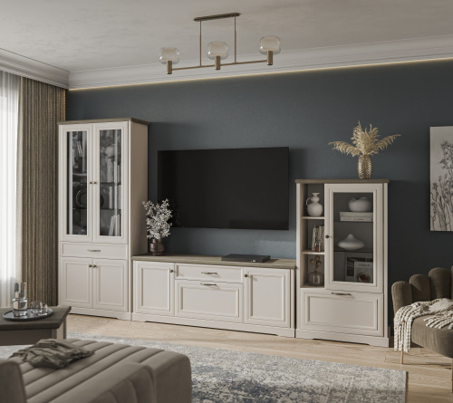 Шкаф с витриной 1V1D3N 81,6х39,3х145,4 Персидский жемчуг/Каньон фото в интернет-магазине BestWood