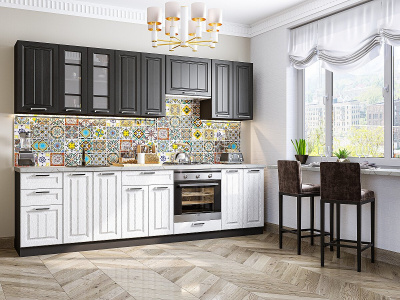 Кухонный гарнитур Прага-02  280х60х214/Венге Премиум/Белое дерево фото в интернет-магазине BestWood