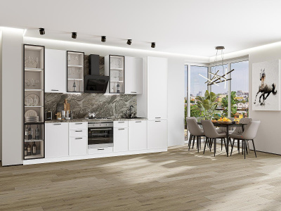 Кухонный гарнитур Фрейм-06  340х60х234/White Silk фото в интернет-магазине BestWood