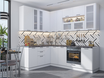 Кухонный гарнитур Флэт Плюс-02  170/240х60х234/White In 2S фото в интернет-магазине BestWood