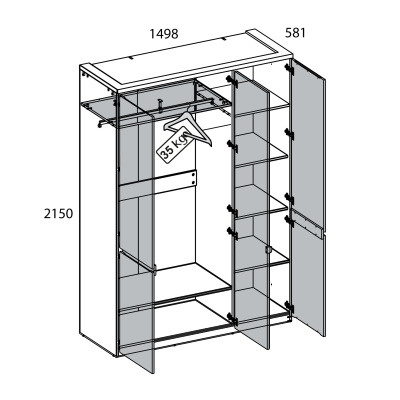 Шкаф 3DG HZ  149,8х58,1х215 Белый/Дуб вотан фото в интернет-магазине BestWood