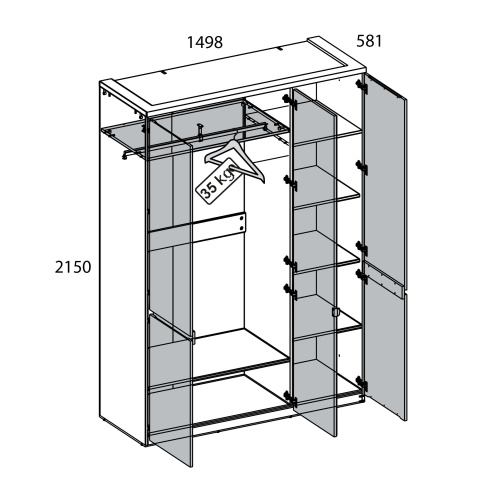 Шкаф 3DG H 149,8х58,1х215 Белый/Дуб вотан фото в интернет-магазине BestWood
