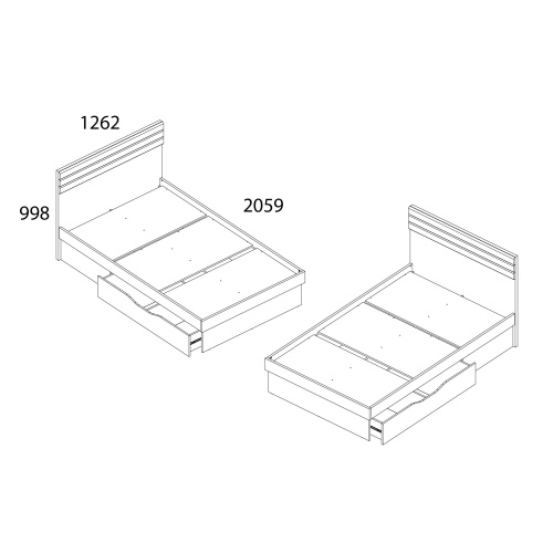 Кровать 1Я120 без ПМ 205,9х126,2х99,8 Белый/Дуб вотан фото в интернет-магазине BestWood