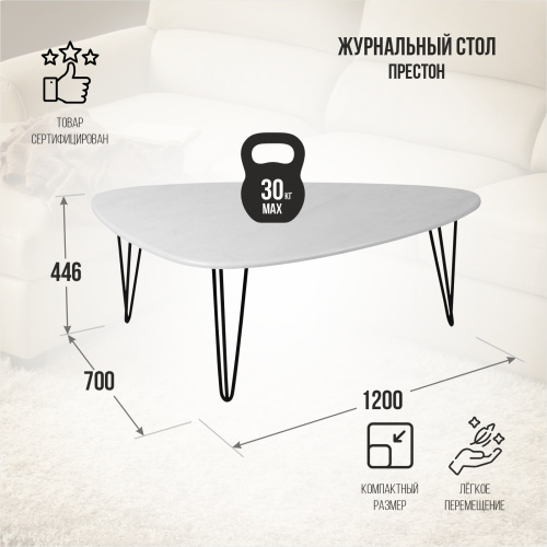 Столик журнальный 120х70х44,6/Белый Бетон фото в интернет-магазине BestWood