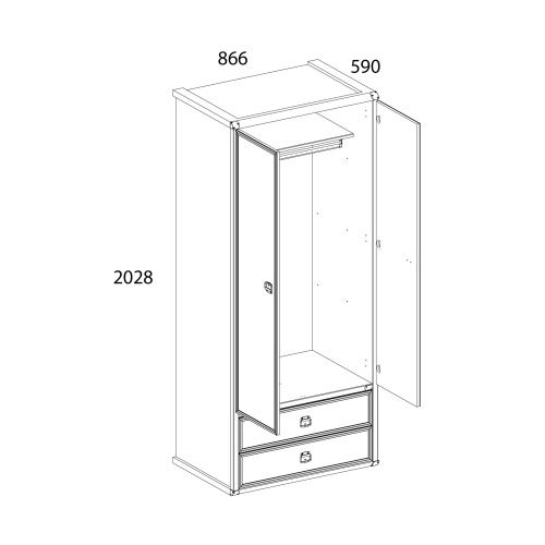 Шкаф 2DG2S 86,6х59х202,8/Сосна винтаж фото в интернет-магазине BestWood