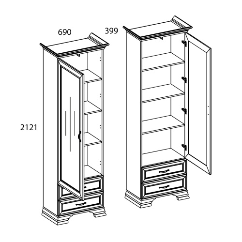 Шкаф 1Z2S 69х39,9х212,1/Вудлайн кремовый фото в интернет-магазине BestWood