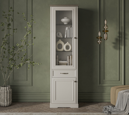 Шкаф с витриной 1V1D1S 58,8х39,3х210,9 Персидский жемчуг/Каньон фото в интернет-магазине BestWood