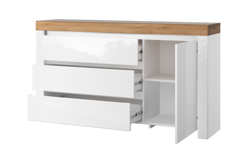 Тумба 1D3S  150,2х35,7х85 Белый/Дуб вотан фото в интернет-магазине BestWood