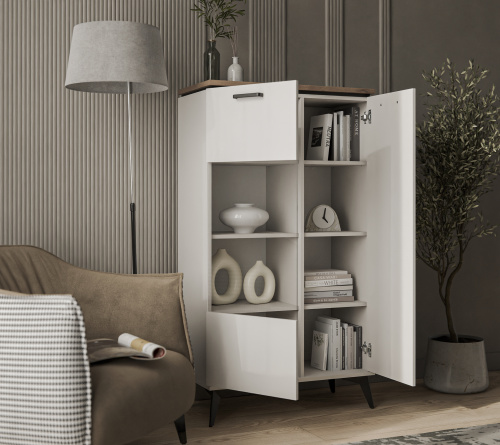 Шкаф с витриной 1V1DP 81,4х39,4х146,2 Персидский жемчуг/Амарок фото в интернет-магазине BestWood