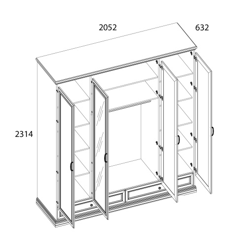 Шкаф 4DG2S Z 205,2х63,2х231,4/Серый фото в интернет-магазине BestWood