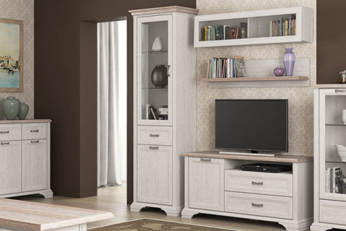 Шкаф с витриной 1V1D1S 67,4х39х213,7 Сосна винтаж/Дуб анкора фото в интернет-магазине BestWood