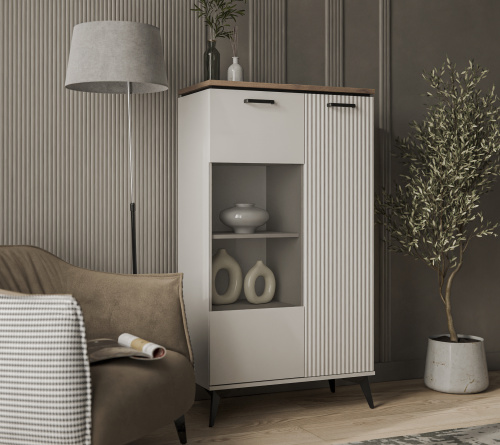 Шкаф с витриной 1V1DP 81,4х39,4х146,2 Персидский жемчуг/Амарок фото в интернет-магазине BestWood