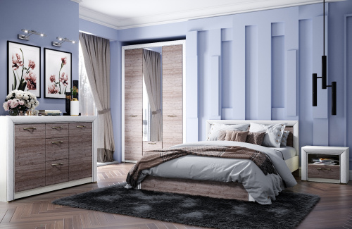 Кровать 160 с ПМ 165,1х206,2х81 Вудлайн кремовый/Дуб анкора фото в интернет-магазине BestWood