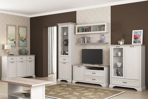 Шкаф с витриной 1V1D1S 67,4х39х213,7 Сосна винтаж/Дуб анкора фото в интернет-магазине BestWood