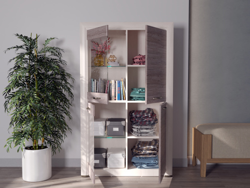 Шкаф-витрина 2V2D 95,9х36х160,9 Вудлайн кремовый/Дуб анкора фото в интернет-магазине BestWood