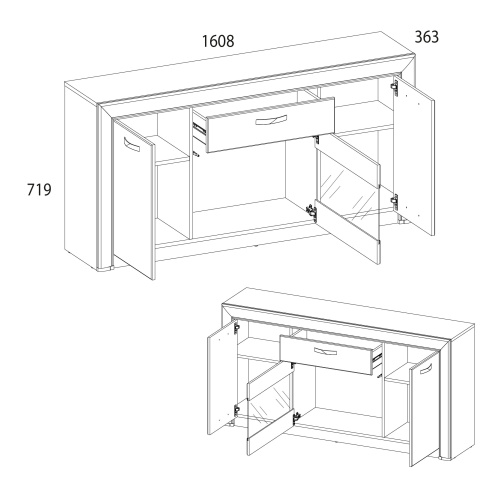 Тумба TV 1V2D1S 160,8х36,3х71,9 Вудлайн кремовый/Дуб анкора фото в интернет-магазине BestWood