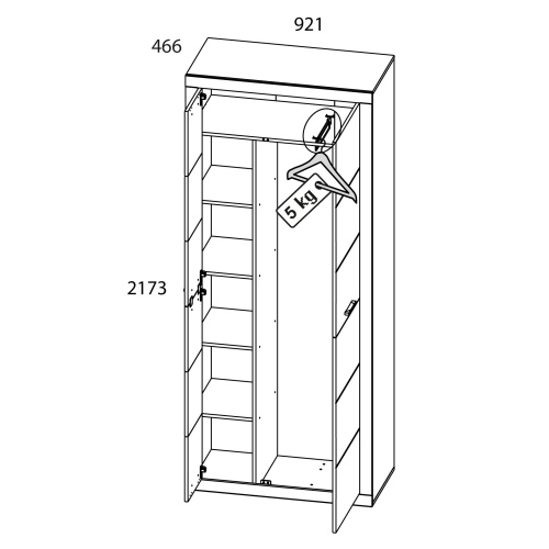 Шкаф 2D 92,1х46,6х217,3/Дуб Санремо фото в интернет-магазине BestWood