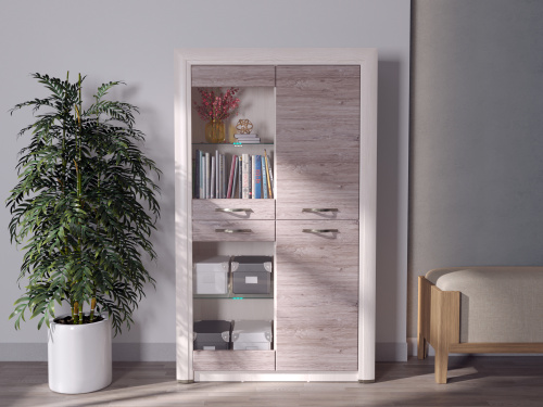 Шкаф-витрина 2V2D 95,9х36х160,9 Вудлайн кремовый/Дуб анкора фото в интернет-магазине BestWood