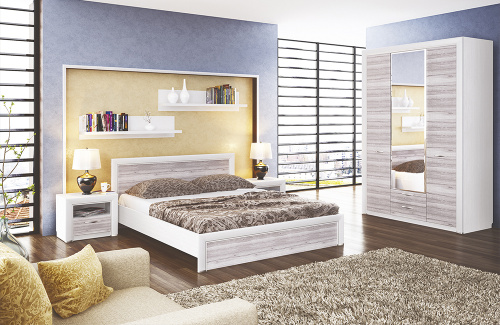 Кровать 160 с ПМ 165,1х206,2х81 Вудлайн кремовый/Дуб анкора фото в интернет-магазине BestWood