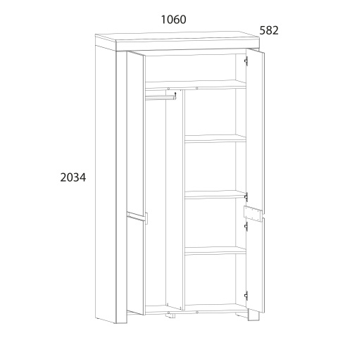 Шкаф 2DG с полками  106х58,2х203,4 Белый/Дуб вотан фото в интернет-магазине BestWood