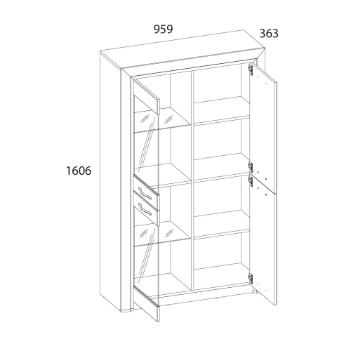 Шкаф-витрина 2V2D 95,9х36х160,9 Вудлайн кремовый/Дуб анкора фото в интернет-магазине BestWood