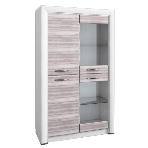 Шкаф-витрина 2V2D 95,9х36х160,9 Вудлайн кремовый/Дуб анкора фото в интернет-магазине BestWood