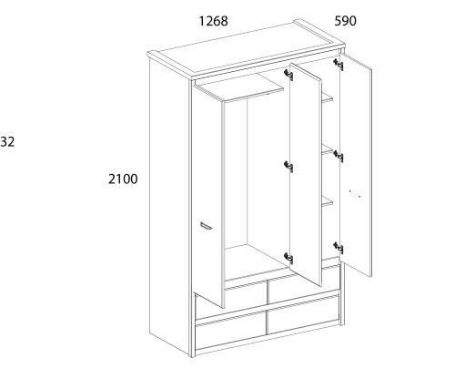Шкаф 3DG4S Z 126,8х59х210 /Каштан найроби/Оникс фото в интернет-магазине BestWood