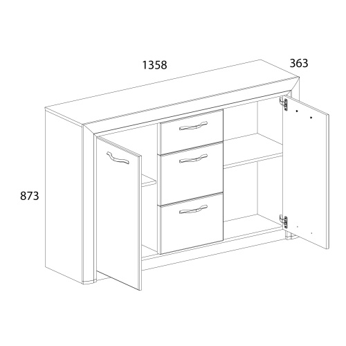 Тумба 2D3S 136х36,3х87 Вудлайн кремовый/Дуб анкора фото в интернет-магазине BestWood