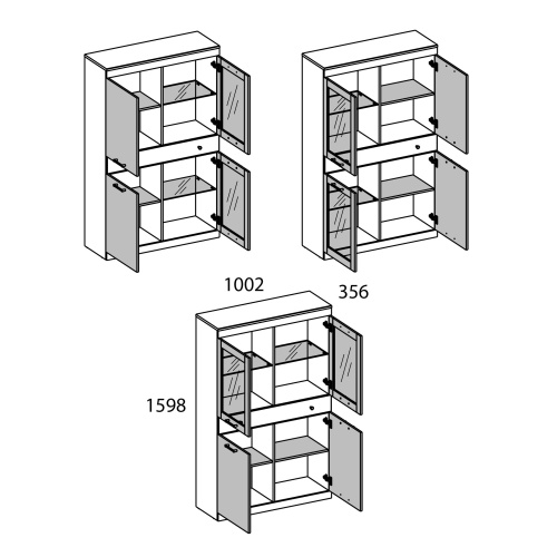 Шкаф с витриной 2V2D1S 100,2х35,6х159,8 Дуб монастырский/Черный фото в интернет-магазине BestWood