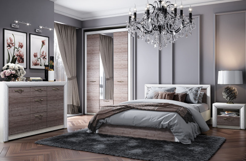 Кровать 160 с ПМ 165,1х206,2х81 Вудлайн кремовый/Дуб анкора фото в интернет-магазине BestWood