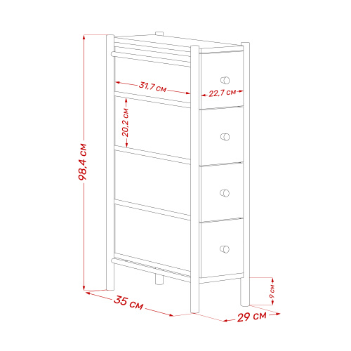 Комод Нирита/Хайди узкий 4 ящика 29х35х98,4/Белый фото в интернет-магазине BestWood