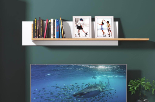 Полка навесная 129,9х18х25 Белый/Дуб вотан фото в интернет-магазине BestWood