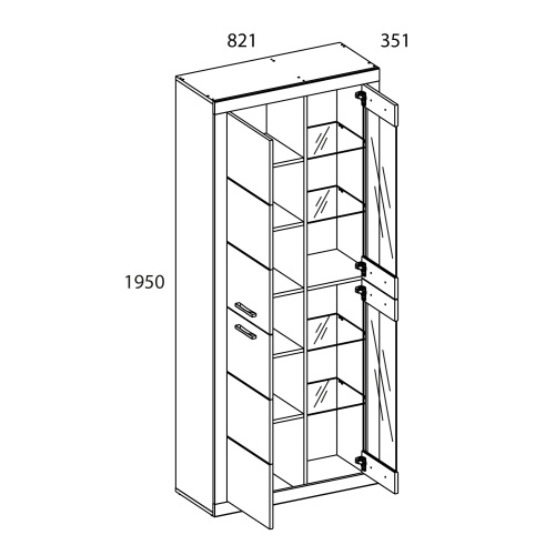 Шкаф-витрина 2V2D 82,1х35,1х195/Дуб Санремо фото в интернет-магазине BestWood